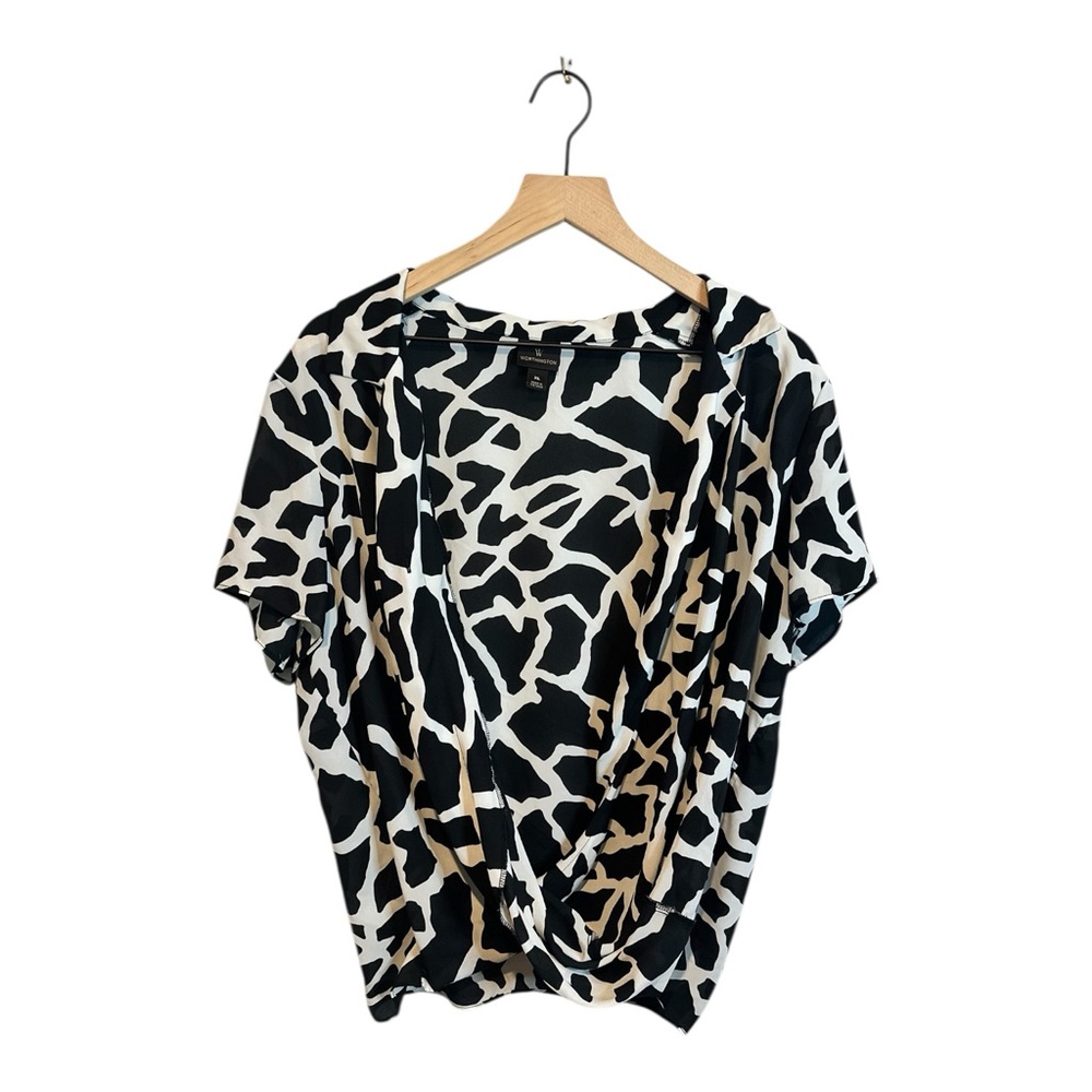 Worthington Women’s XL Black & White Abstract Blouse Top